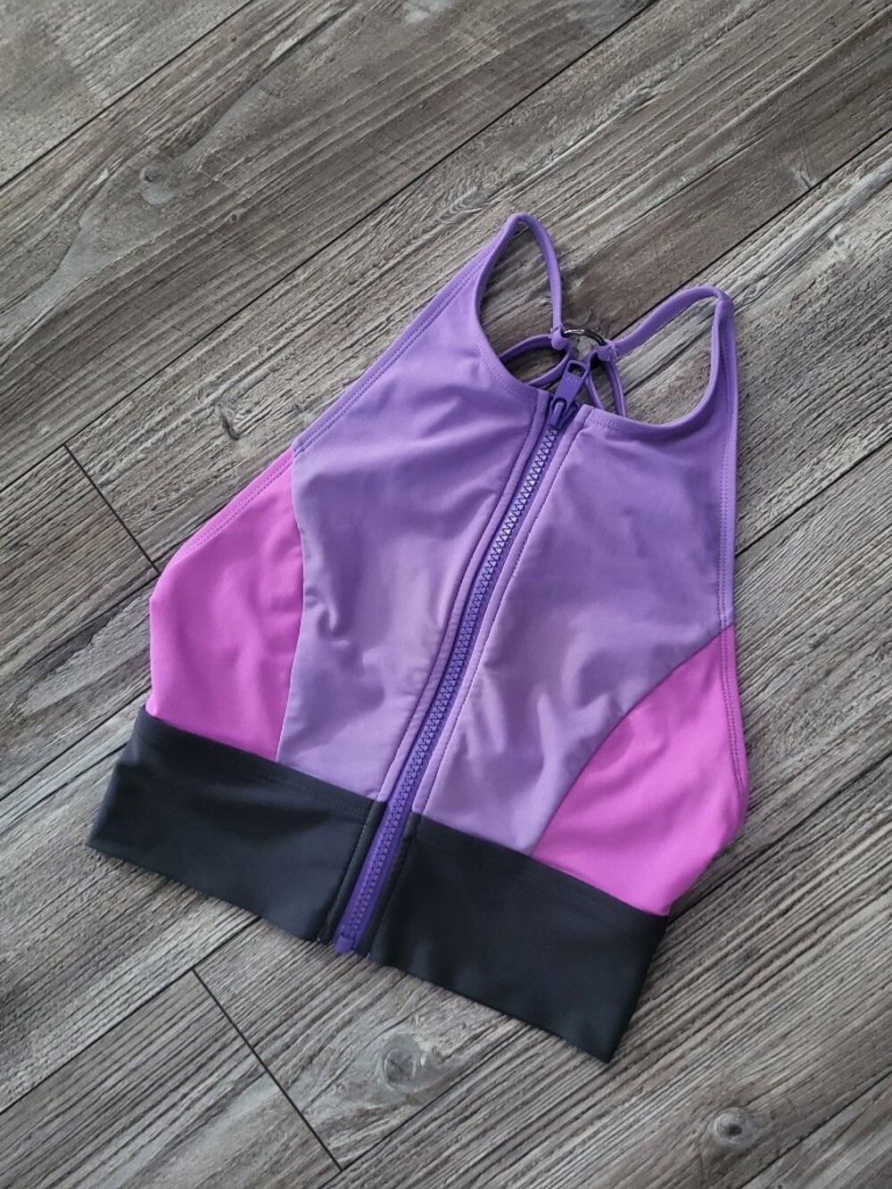 Lolë Sporty Color-Block High-Neck Zip-Up Bikini Top - Size XXS